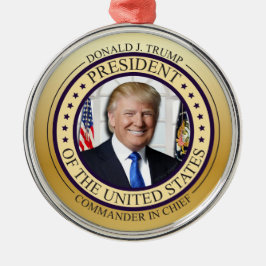 DONALD TRUMP COMMANDER IN CHIEF GOLD PRESIDENTIAL METALEN ORNAMENT