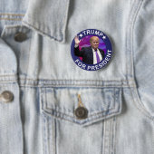 Donald Trump for President Photo Retro Button Blue (In situ)