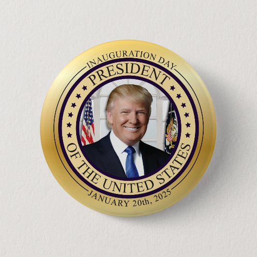 DONALD TRUMP GOLD COMMEMORATIVE INAUGURATION POTUS RONDE BUTTON 5,7 CM (Voorkant)