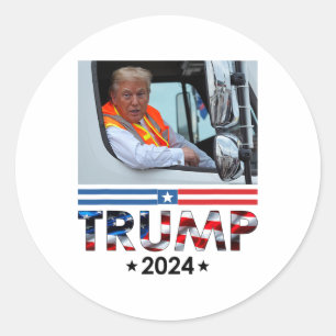 Donald Trump in Garbyge Truck Team Garge voor Trum Ronde Sticker