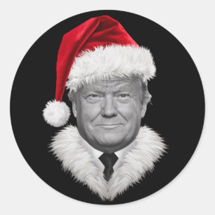 Donald Trump Kerst Moppertje Kerstman Hoed Cadeau Ronde Sticker