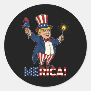 Donald Trump Merica op 4 juli vuurwerk Patrioti Ronde Sticker