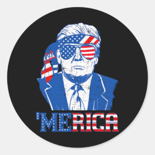 Donald Trump Merica Trump Sungl Amerikaanse vlag 4 Ronde Sticker