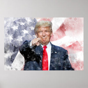 Donald Trump met Amerikaanse vlag Poster