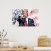 Donald Trump met Amerikaanse vlag Poster (Keuken)