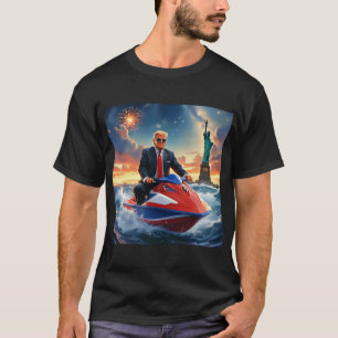 Donald Trump over vuurwerk Jetski Vrijheidsbeeld T-shirt