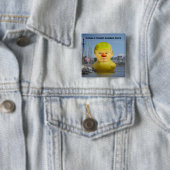 Donald Trump Rubber Yellow Duck Square Button (In situ)