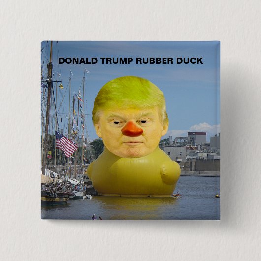 Donald Trump Rubber Yellow Duck Square Button (Voorkant)