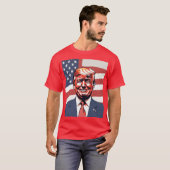 Donald Trump Sketch met subtiele glimlach en Ameri T-shirt (Voorkant volledig)