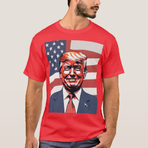 Donald Trump Sketch met subtiele glimlach en Ameri T-shirt
