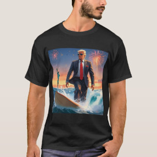 Donald Trump Surfen Vrijheidsbeeld Vuurwerk T-shirt