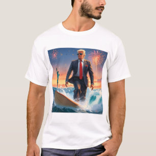 Donald Trump Surfen Vrijheidsbeeld Vuurwerk T-shirt