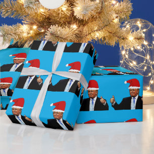 DONALD TRUMP WEARING SANTA HAT WRAPPING PAPER CADEAUPAPIER