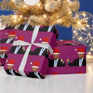 DONALD TRUMP WEARING SANTA HAT WRAPPING PAPER CADEAUPAPIER