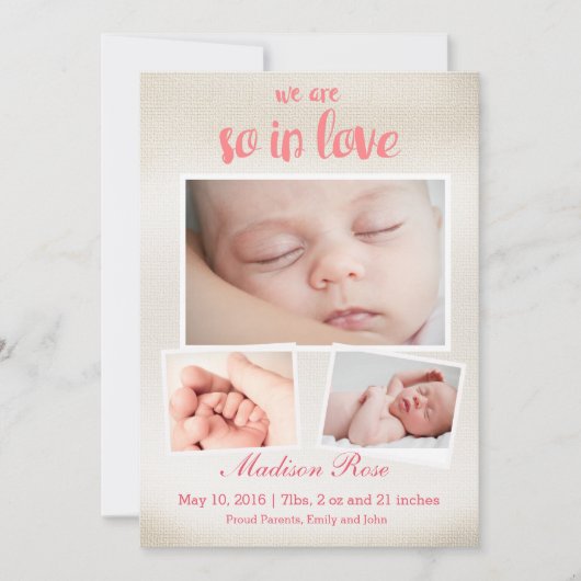 Donc en amour Bébé fille Faire-part de naissance (Devant)