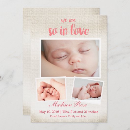 Donc en amour Bébé fille Faire-part de naissance (Devant / Derrière)