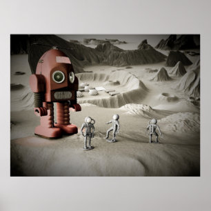 Donder Robot en Speelgoed spacemen Retro gestyleer Poster