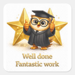 Done, fantastic work graduation owl two gold stars vierkante sticker