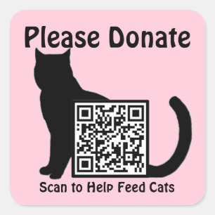 Doneer Aangepaste QR Code Cat Theme Pink Vierkante Sticker