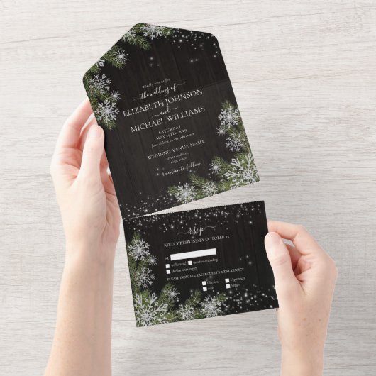 Donk Black Moody Rustic Silver Winter Greenery All In One Uitnodiging (Afscheurbaar)
