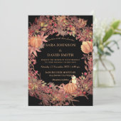 Donk Black Rustic Autumn Wreath Wedding Invitation Kaart (Staand voorkant)