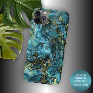 Donk Blauwgroen blauw Turquoise Faux Gold Agate Pa iPhone 11 Pro Max Hoesje