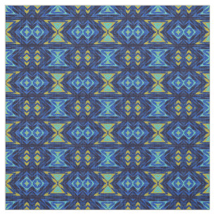 Donk Blue Aqua Turquoise Green Yellow Ethnic Stof