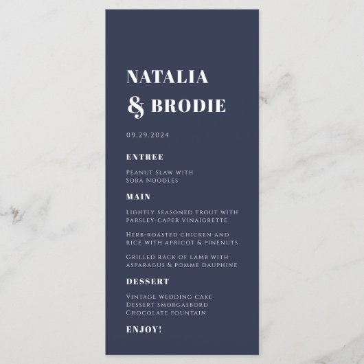Donk Boho Navy Terracotta Wedding Menu (Voorkant)