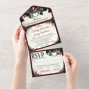 Donk Gothic Halloween Heart Wedding MENU All In One Uitnodiging