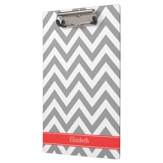 Donk Gray Lg Chevron Coral Red Name Monogram Klembord (Links)