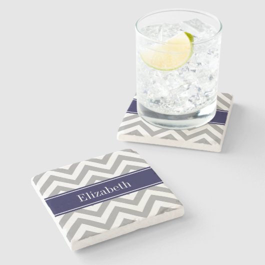Donk Gray Lg Chevron Navy Blue Name Monogram Stenen Onderzetter (Zijkant)