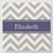 Donk Gray Lg Chevron Navy Blue Name Monogram Stenen Onderzetter (Voorkant)