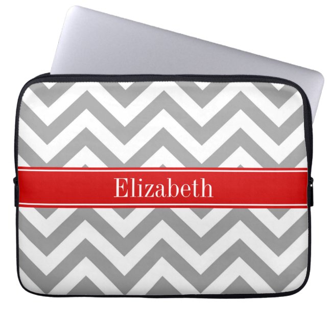 Donk Gray Lg Chevron Red Name Monogram Laptop Sleeve (Voorkant)