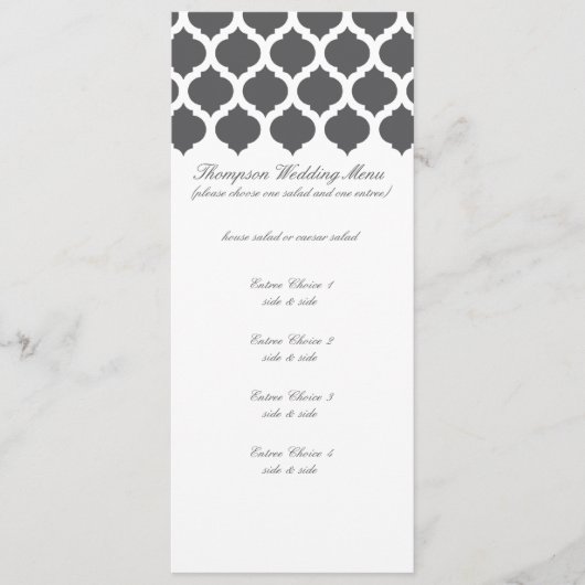 Donk Gray Moroccan Pattern Wedding Menus Menu (Voorkant)