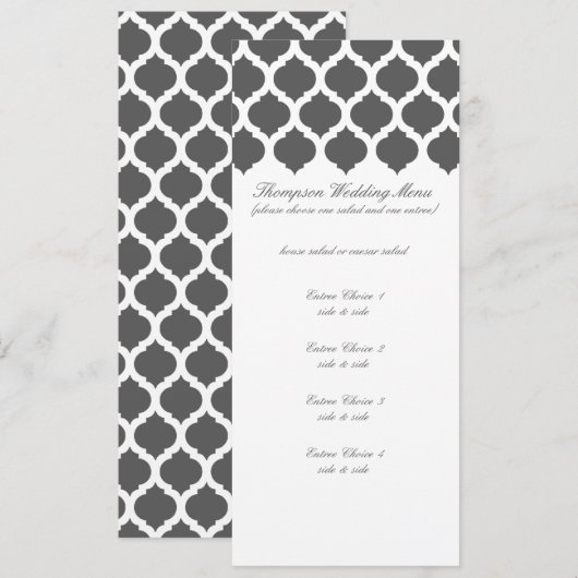 Donk Gray Moroccan Pattern Wedding Menus Menu (Voorkant / Achterkant)