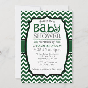 Donk Green White Chevron Baby shower Invitation Kaart