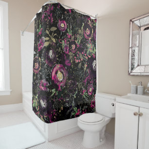 Donk Moody Berry Plum Sparkle Floral Modern Douchegordijn
