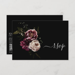 Donk Moody Blush Burgundy Floral QR Code RSVP Card