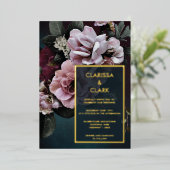 Donk Moody Bold Floral Gold Wedding Folie Uitnodiging (Staand Voorkant)