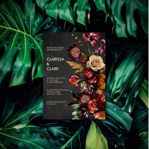 Donk Moody Bold Wild Flower Wedding Folie Uitnodiging