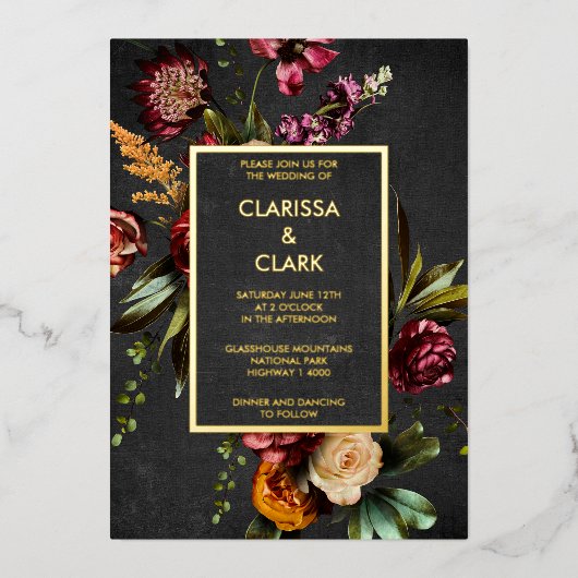 Donk Moody Bold Wild Flower Wedding Folie Uitnodiging (Voorkant)