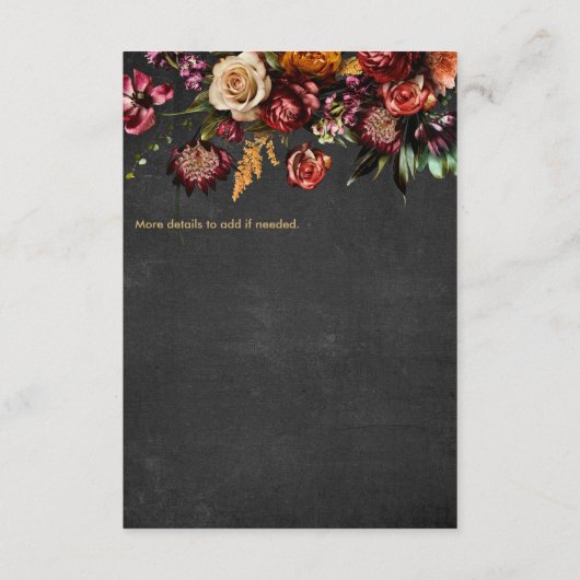 Donk Moody Bold Wild Flower Wedding Informatiekaartje (Achterkant)