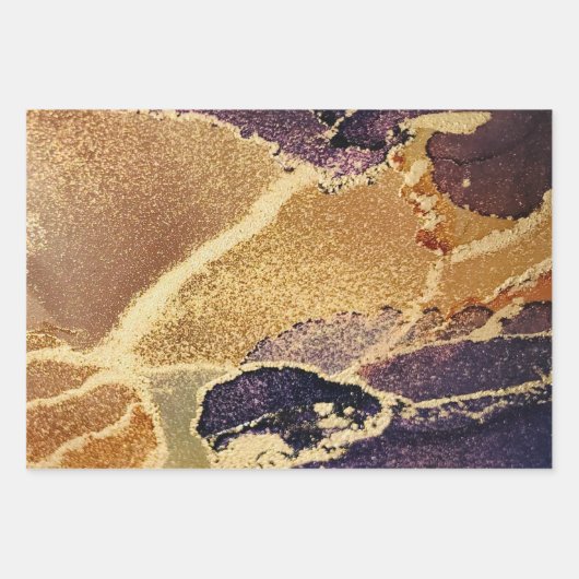Donk Moody Gold Paars Abstract Inpakpapier Vel (Voorkant 2)