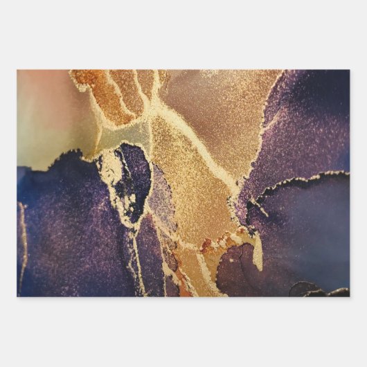 Donk Moody Gold Paars Abstract Inpakpapier Vel (Voorkant)