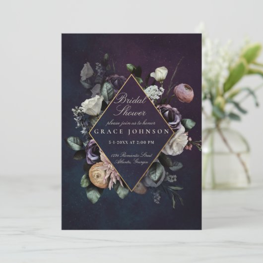 Donk Moody Night Floral Wedding Vrijgezellenfeest Kaart (Staand voorkant)