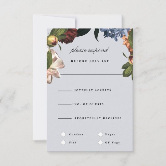 Donk Moody Romantic Floral Dutch Painterly RSVP Kaart (Voorkant)