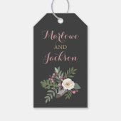 Donk Moody Roos Pink Floral Boho Wedding Monogram Cadeaulabel (Voorkant)