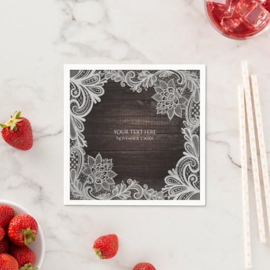 Donk Rustic Wood & Elegant Lace Wedding Servetten (Insitu)