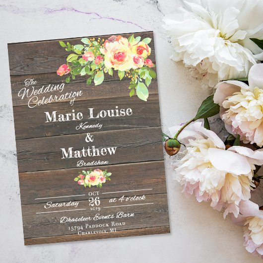 Donk Wood Rustic Flower Wedding Invitation Kaart