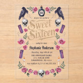 Donker Academia Gotisch Goud Bloemen Zoet 16 Acryl Uitnodigingen (Voorkant)